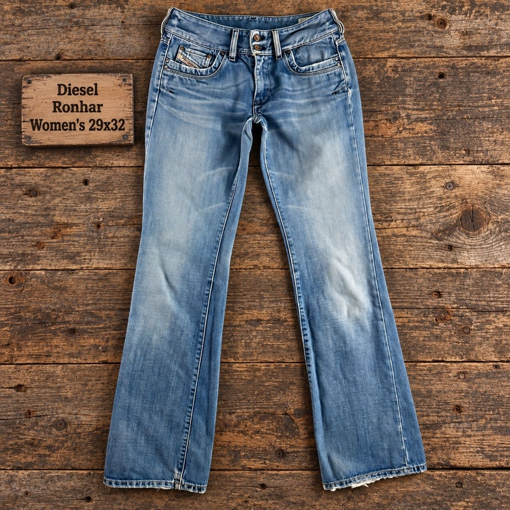 Diesel Ronhar Womens Jeans 29x32 Blue Low Rise Bootcut Distressed Wash 008AT